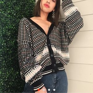 Vintage black, pink, and green oversized cardigan